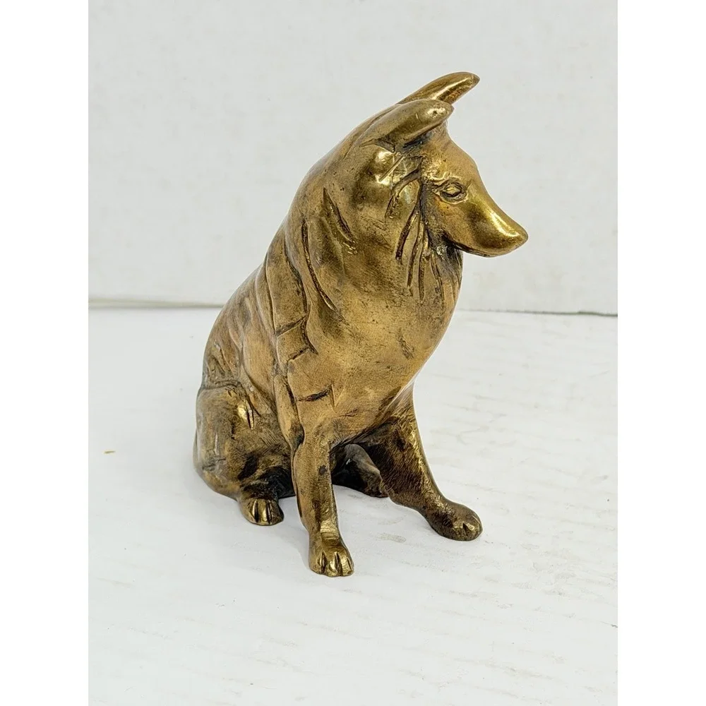 Vintage Solid Brass Rough Collie Dog Figurine Statue 4